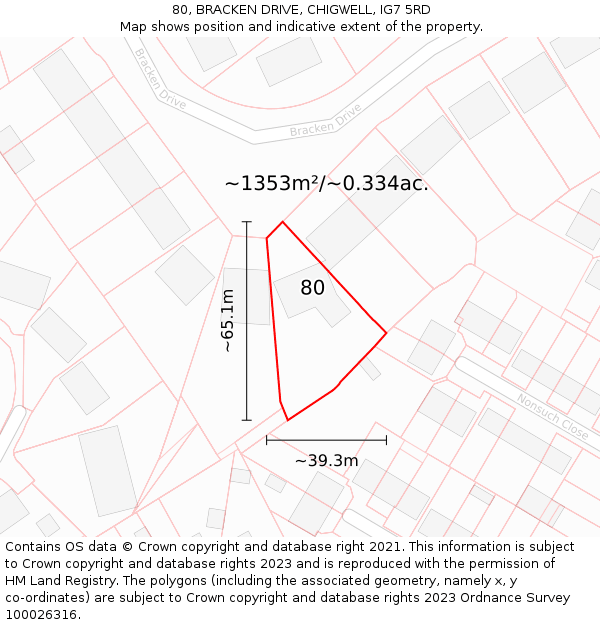 80, BRACKEN DRIVE, CHIGWELL, IG7 5RD: Plot and title map