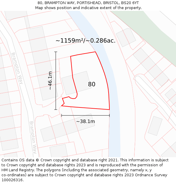 80, BRAMPTON WAY, PORTISHEAD, BRISTOL, BS20 6YT: Plot and title map
