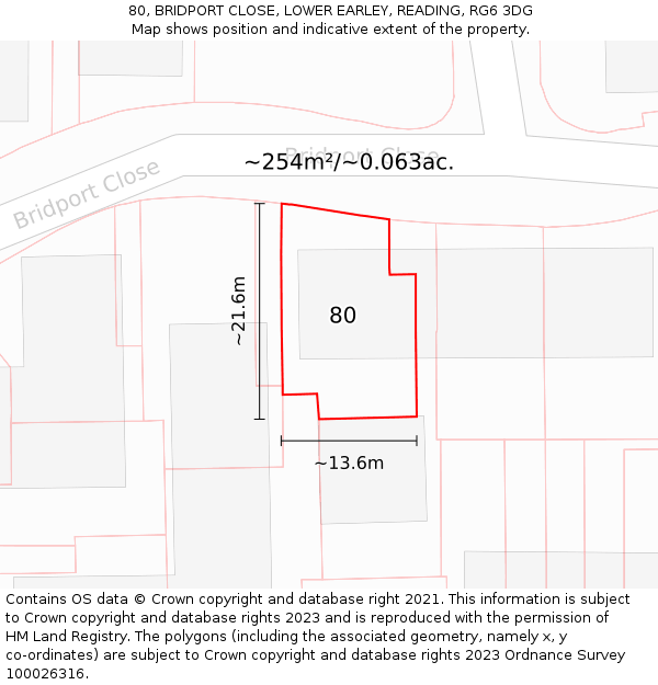 80, BRIDPORT CLOSE, LOWER EARLEY, READING, RG6 3DG: Plot and title map