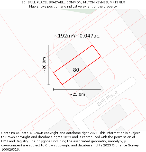 80, BRILL PLACE, BRADWELL COMMON, MILTON KEYNES, MK13 8LR: Plot and title map