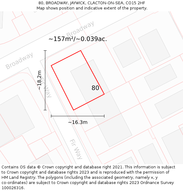 80, BROADWAY, JAYWICK, CLACTON-ON-SEA, CO15 2HF: Plot and title map