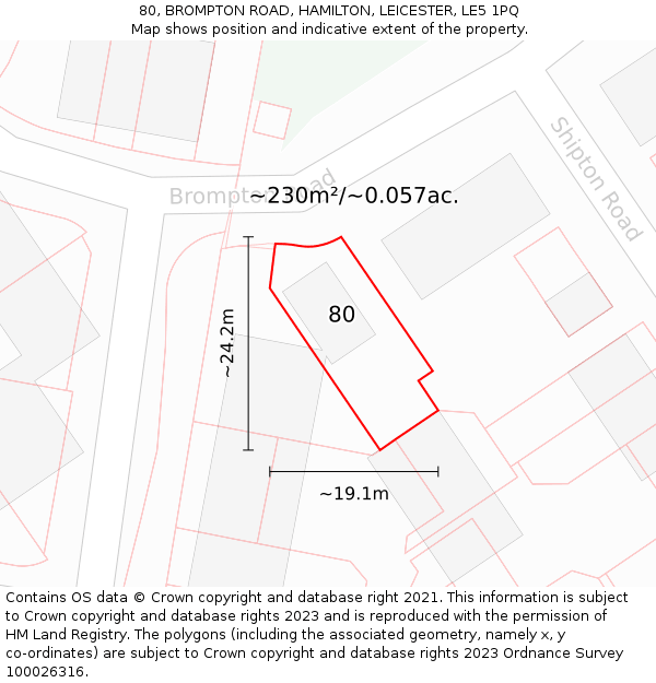 80, BROMPTON ROAD, HAMILTON, LEICESTER, LE5 1PQ: Plot and title map