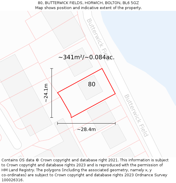 80, BUTTERWICK FIELDS, HORWICH, BOLTON, BL6 5GZ: Plot and title map