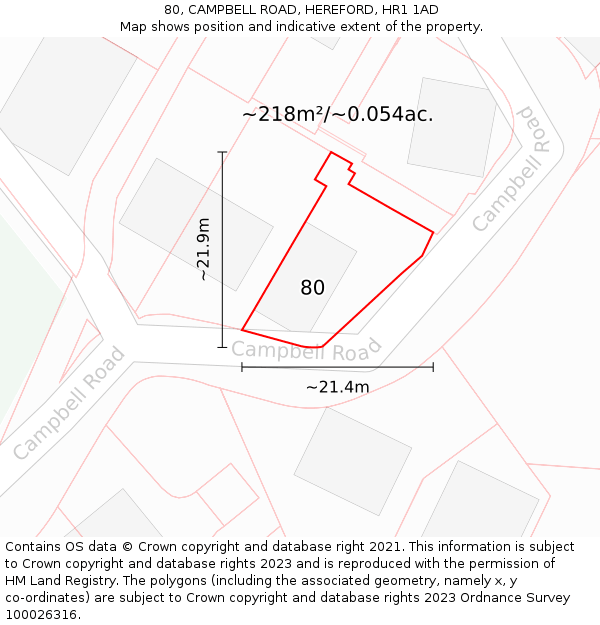 80, CAMPBELL ROAD, HEREFORD, HR1 1AD: Plot and title map