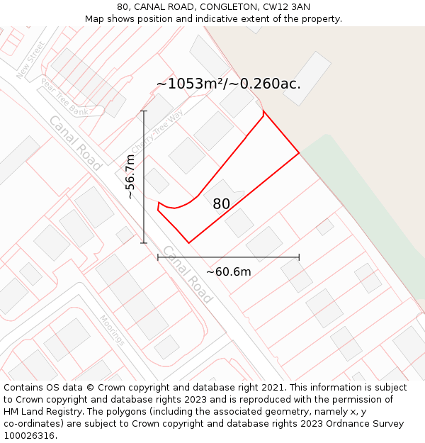80, CANAL ROAD, CONGLETON, CW12 3AN: Plot and title map