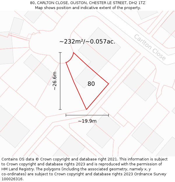 80, CARLTON CLOSE, OUSTON, CHESTER LE STREET, DH2 1TZ: Plot and title map