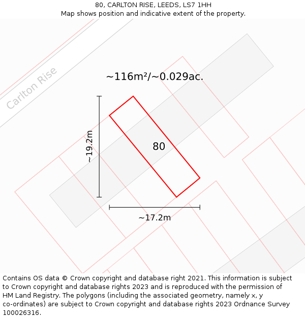 80, CARLTON RISE, LEEDS, LS7 1HH: Plot and title map