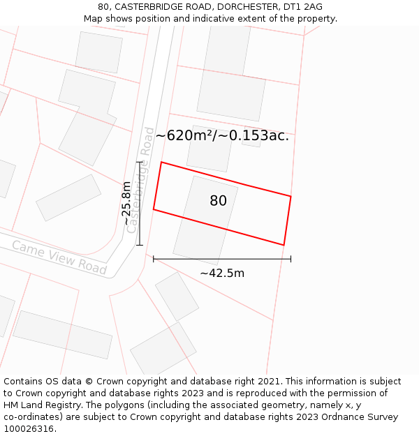 80, CASTERBRIDGE ROAD, DORCHESTER, DT1 2AG: Plot and title map