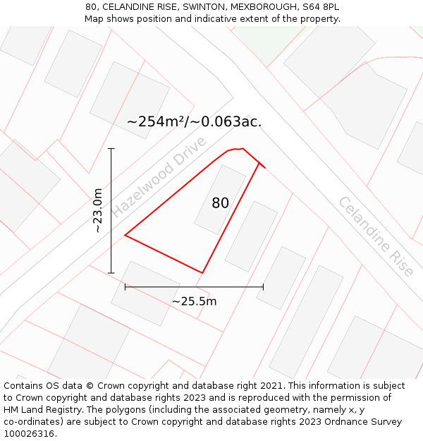 80, CELANDINE RISE, SWINTON, MEXBOROUGH, S64 8PL: Plot and title map