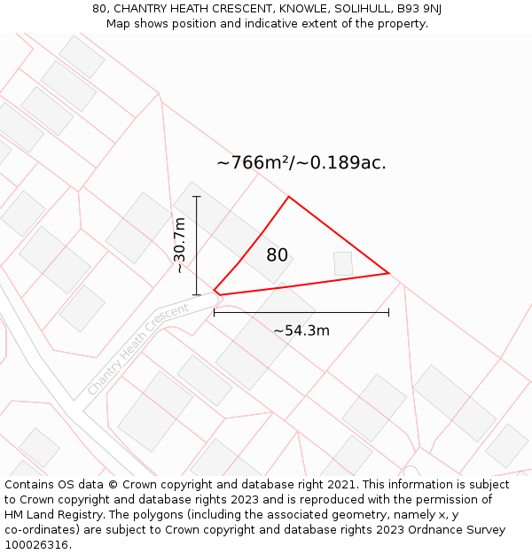 80, CHANTRY HEATH CRESCENT, KNOWLE, SOLIHULL, B93 9NJ: Plot and title map
