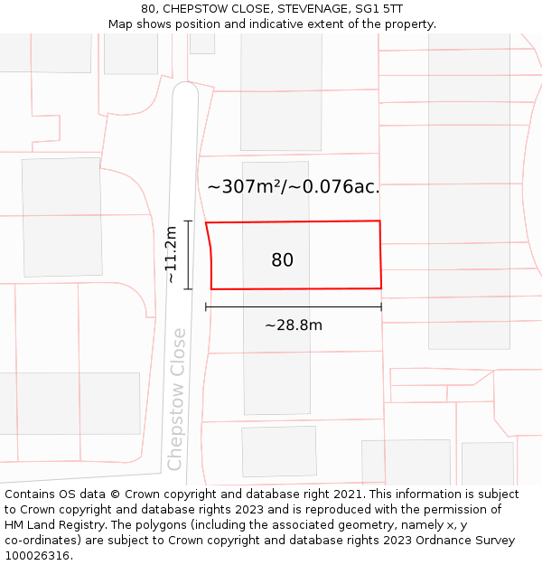 80, CHEPSTOW CLOSE, STEVENAGE, SG1 5TT: Plot and title map