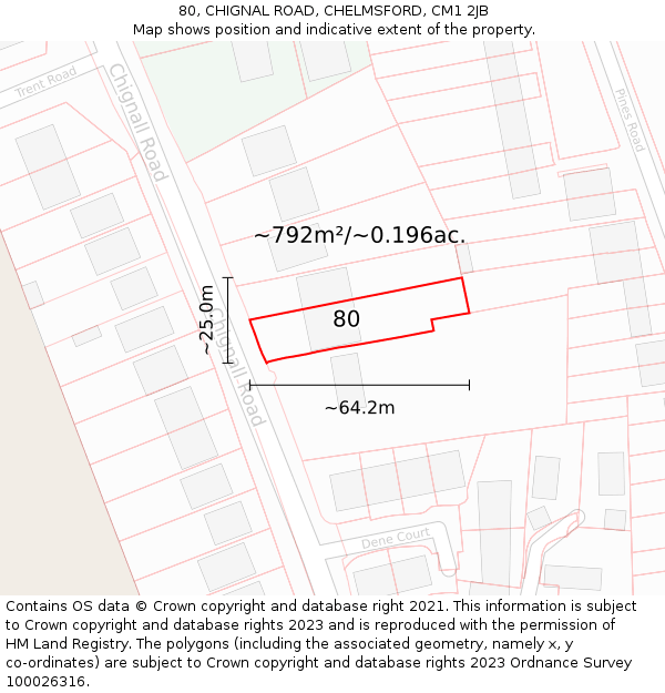 80, CHIGNAL ROAD, CHELMSFORD, CM1 2JB: Plot and title map