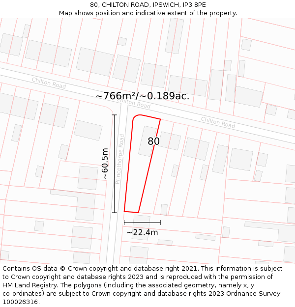 80, CHILTON ROAD, IPSWICH, IP3 8PE: Plot and title map