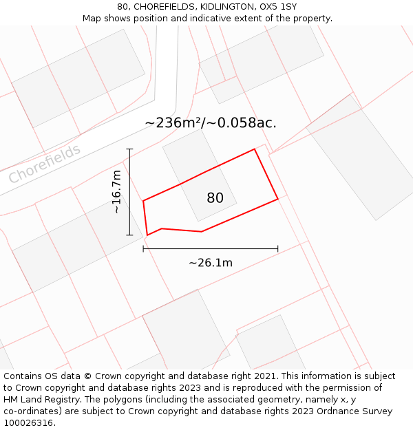 80, CHOREFIELDS, KIDLINGTON, OX5 1SY: Plot and title map
