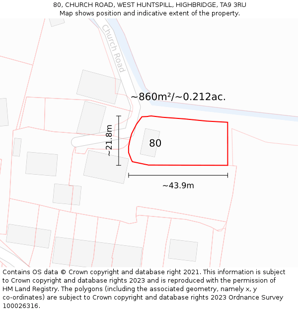 80, CHURCH ROAD, WEST HUNTSPILL, HIGHBRIDGE, TA9 3RU: Plot and title map