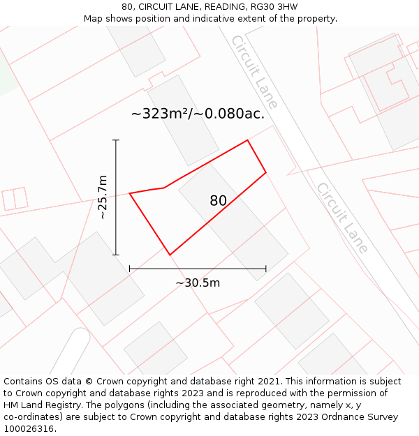 80, CIRCUIT LANE, READING, RG30 3HW: Plot and title map
