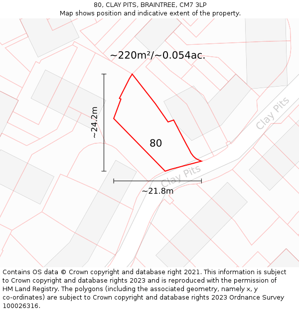 80, CLAY PITS, BRAINTREE, CM7 3LP: Plot and title map