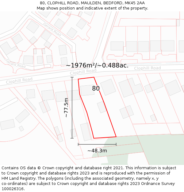 80, CLOPHILL ROAD, MAULDEN, BEDFORD, MK45 2AA: Plot and title map