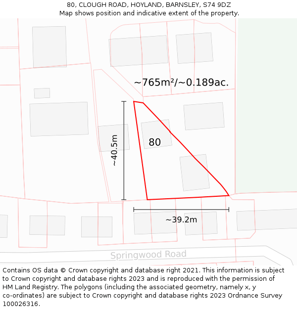 80, CLOUGH ROAD, HOYLAND, BARNSLEY, S74 9DZ: Plot and title map