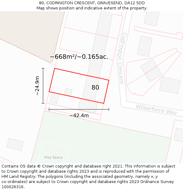 80, CODRINGTON CRESCENT, GRAVESEND, DA12 5DD: Plot and title map