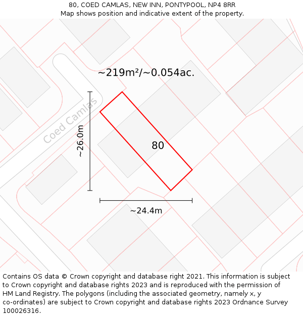 80, COED CAMLAS, NEW INN, PONTYPOOL, NP4 8RR: Plot and title map