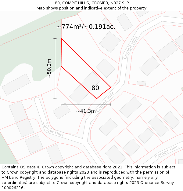 80, COMPIT HILLS, CROMER, NR27 9LP: Plot and title map