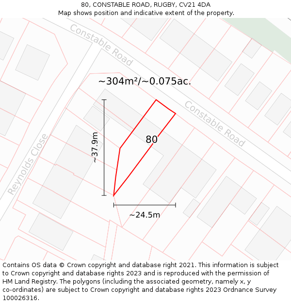 80, CONSTABLE ROAD, RUGBY, CV21 4DA: Plot and title map