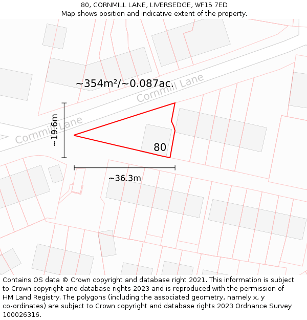 80, CORNMILL LANE, LIVERSEDGE, WF15 7ED: Plot and title map