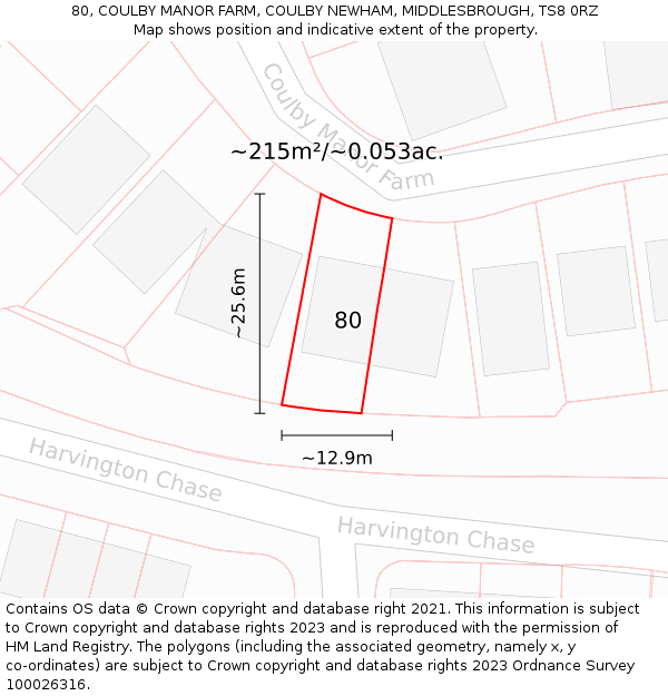 80, COULBY MANOR FARM, COULBY NEWHAM, MIDDLESBROUGH, TS8 0RZ: Plot and title map