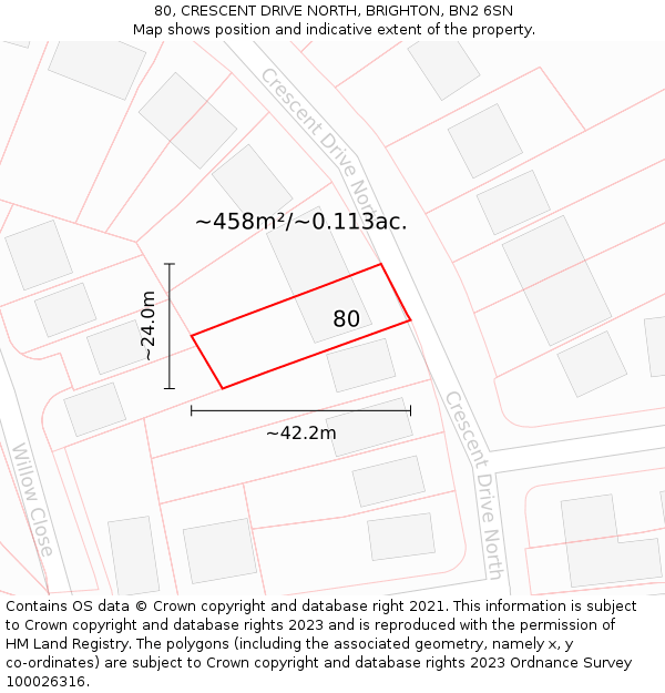 80, CRESCENT DRIVE NORTH, BRIGHTON, BN2 6SN: Plot and title map