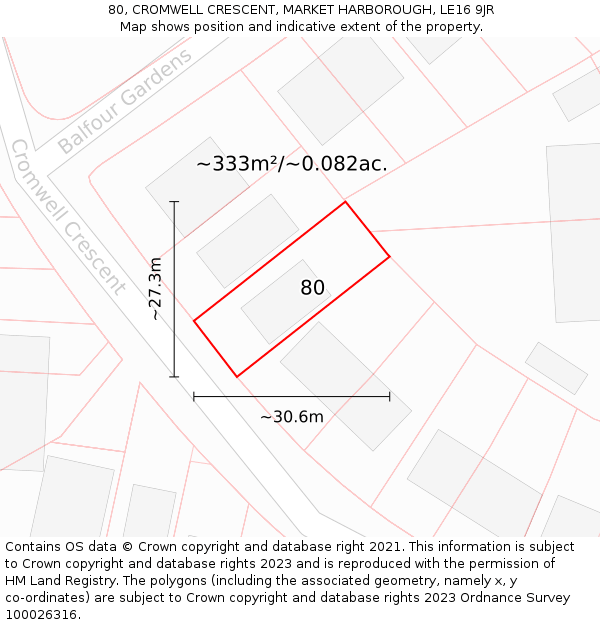 80, CROMWELL CRESCENT, MARKET HARBOROUGH, LE16 9JR: Plot and title map