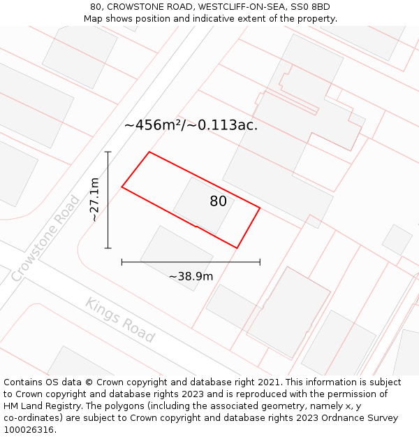 80, CROWSTONE ROAD, WESTCLIFF-ON-SEA, SS0 8BD: Plot and title map
