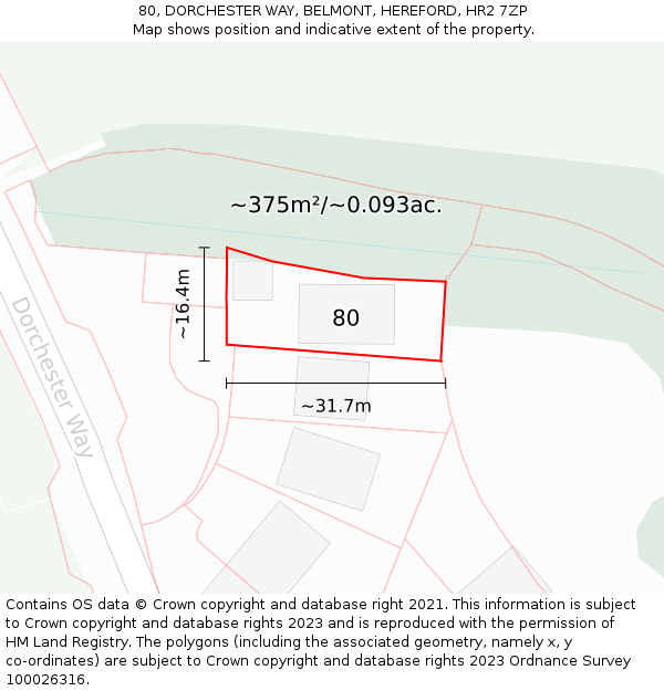 80, DORCHESTER WAY, BELMONT, HEREFORD, HR2 7ZP: Plot and title map