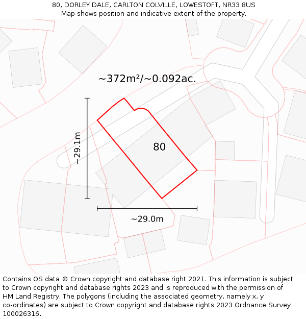 80, DORLEY DALE, CARLTON COLVILLE, LOWESTOFT, NR33 8US: Plot and title map