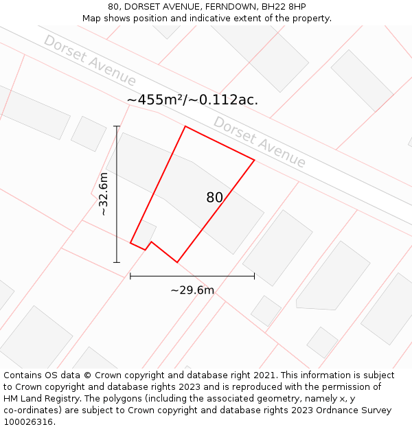 80, DORSET AVENUE, FERNDOWN, BH22 8HP: Plot and title map