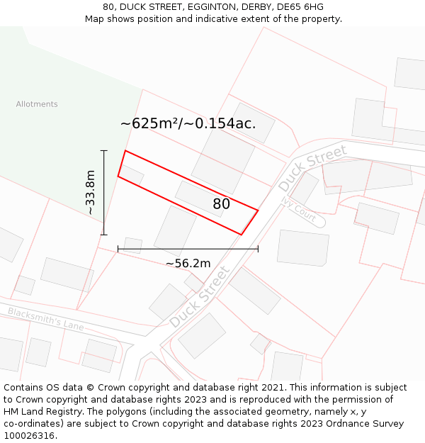 80, DUCK STREET, EGGINTON, DERBY, DE65 6HG: Plot and title map