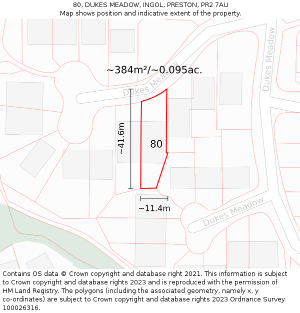 80, DUKES MEADOW, INGOL, PRESTON, PR2 7AU: Plot and title map