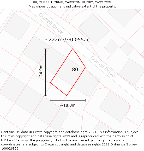 80, DURRELL DRIVE, CAWSTON, RUGBY, CV22 7GW: Plot and title map