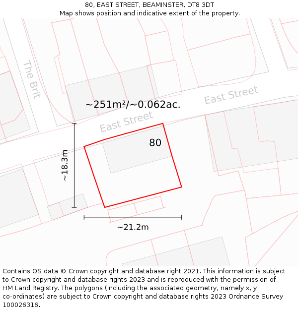 80, EAST STREET, BEAMINSTER, DT8 3DT: Plot and title map