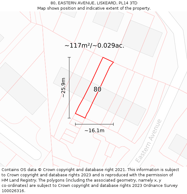 80, EASTERN AVENUE, LISKEARD, PL14 3TD: Plot and title map
