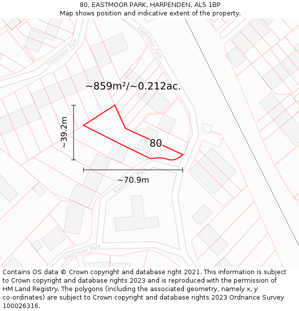 80, EASTMOOR PARK, HARPENDEN, AL5 1BP: Plot and title map