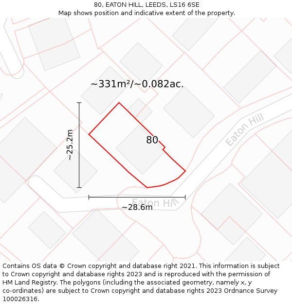 80, EATON HILL, LEEDS, LS16 6SE: Plot and title map