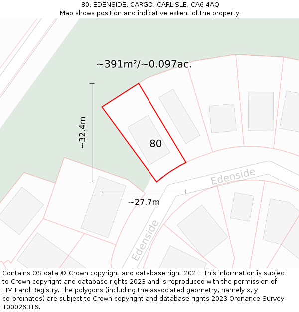 80, EDENSIDE, CARGO, CARLISLE, CA6 4AQ: Plot and title map