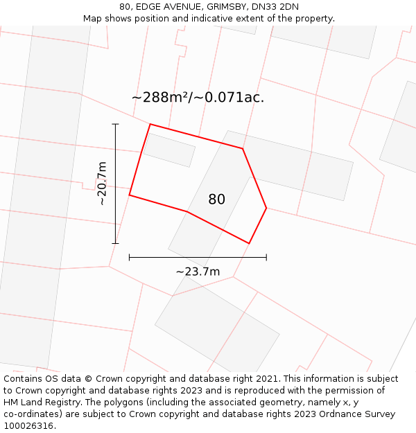 80, EDGE AVENUE, GRIMSBY, DN33 2DN: Plot and title map