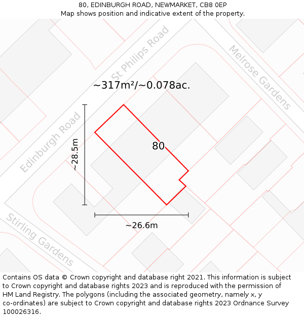 80, EDINBURGH ROAD, NEWMARKET, CB8 0EP: Plot and title map