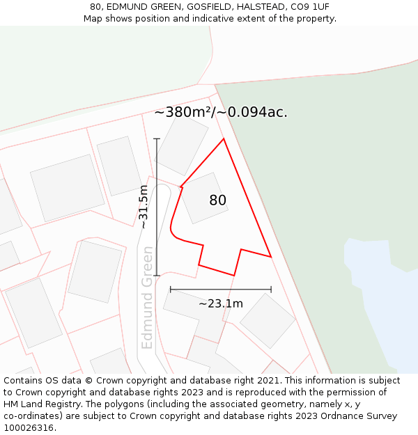 80, EDMUND GREEN, GOSFIELD, HALSTEAD, CO9 1UF: Plot and title map
