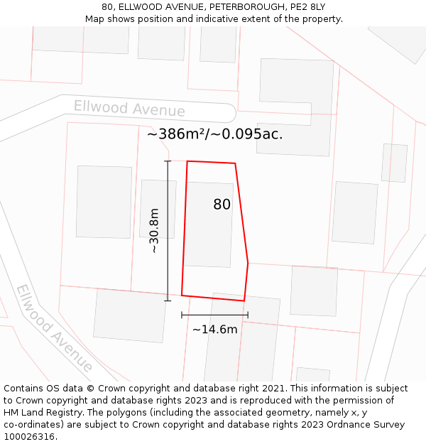 80, ELLWOOD AVENUE, PETERBOROUGH, PE2 8LY: Plot and title map