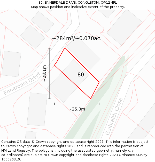 80, ENNERDALE DRIVE, CONGLETON, CW12 4FL: Plot and title map