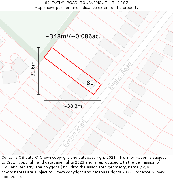 80, EVELYN ROAD, BOURNEMOUTH, BH9 1SZ: Plot and title map