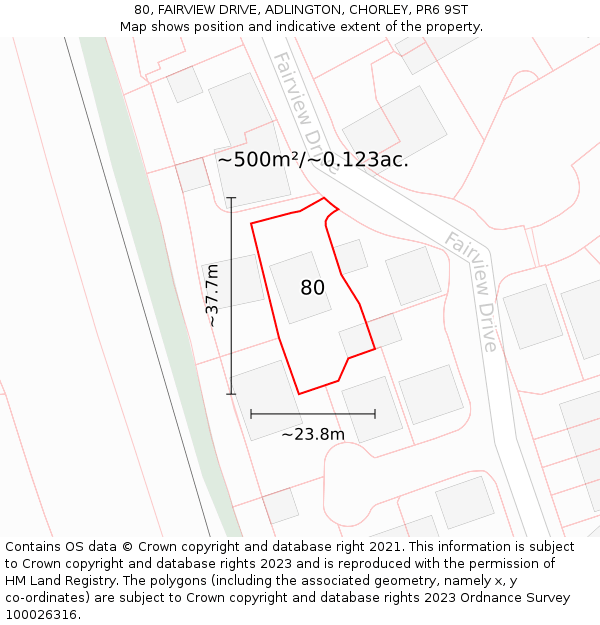 80, FAIRVIEW DRIVE, ADLINGTON, CHORLEY, PR6 9ST: Plot and title map